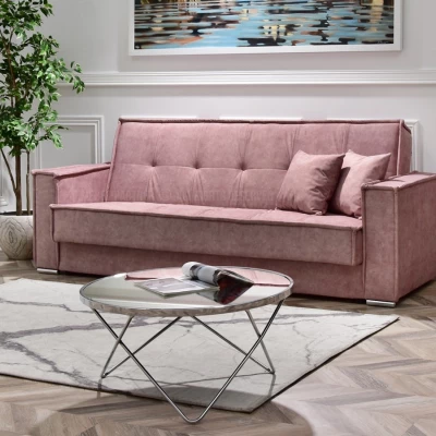 Dreisitzer-Sofa IRCHAD – Puderrosa/Chrom