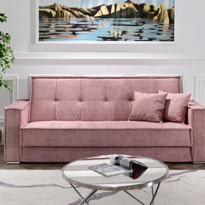 Dreisitzer-Sofa IRCHAD – Puderrosa/Chrom