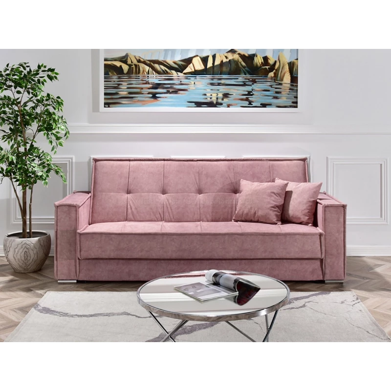 Dreisitzer-Sofa IRCHAD – Puderrosa/Chrom