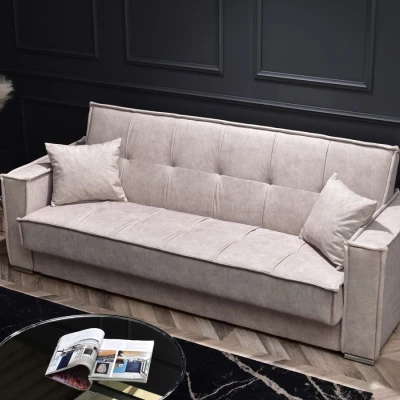 Dreisitzer-Sofa IRCHAD – grau-beige / chrom