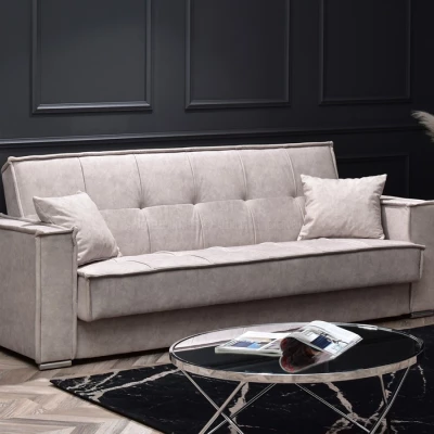 Dreisitzer-Sofa IRCHAD – grau-beige / chrom