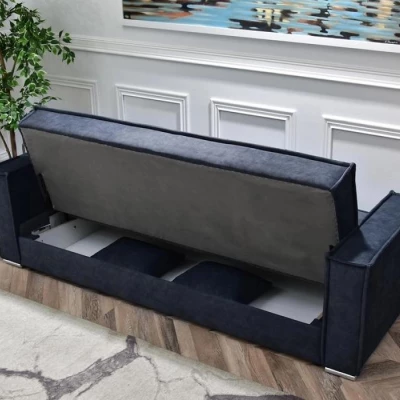 Dreisitzer-Sofa IRCHAD – Dunkelblau/Chrom