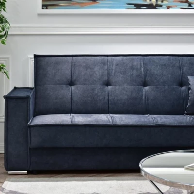 Dreisitzer-Sofa IRCHAD – Dunkelblau/Chrom