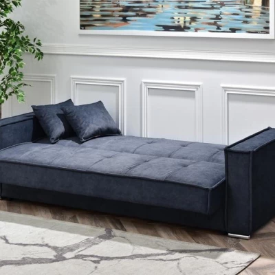 Dreisitzer-Sofa IRCHAD – Dunkelblau/Chrom