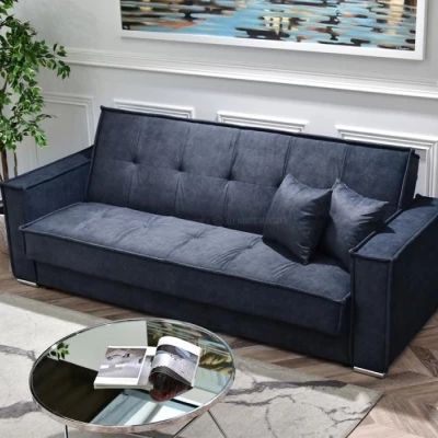 Dreisitzer-Sofa IRCHAD – Dunkelblau/Chrom