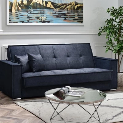 Dreisitzer-Sofa IRCHAD – Dunkelblau/Chrom