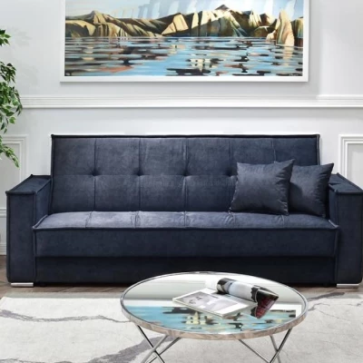Dreisitzer-Sofa IRCHAD – Dunkelblau/Chrom