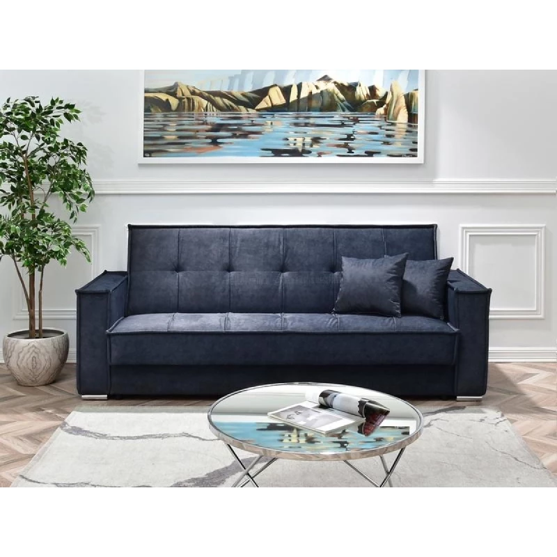 Dreisitzer-Sofa IRCHAD – Dunkelblau/Chrom