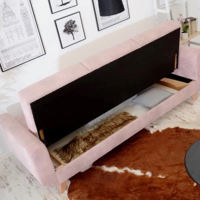 HOLMARA Schlafsofa - Puderrosa / Buche