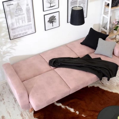 HOLMARA Schlafsofa - Puderrosa / Buche