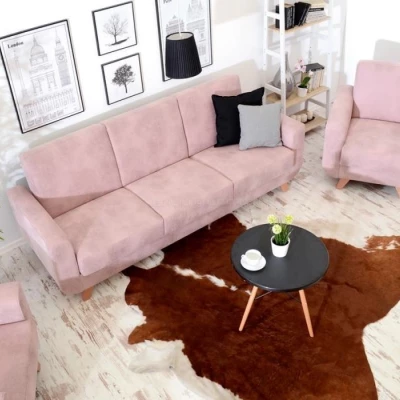 HOLMARA Schlafsofa - Puderrosa / Buche