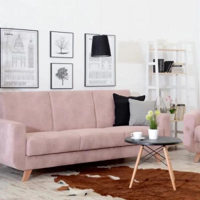 HOLMARA Schlafsofa - Puderrosa / Buche