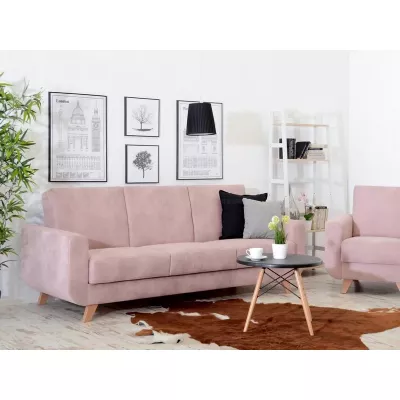 HOLMARA Schlafsofa - Puderrosa / Buche