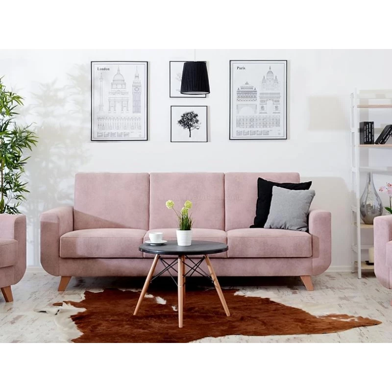 HOLMARA Schlafsofa - Puderrosa / Buche