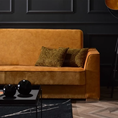Schlafsofa EMILIANA – Senfgelb/Buche