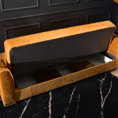 Schlafsofa EMILIANA – Senfgelb/Buche