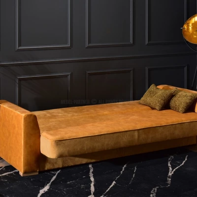 Schlafsofa EMILIANA – Senfgelb/Buche