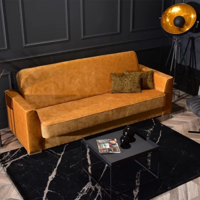 Schlafsofa EMILIANA – Senfgelb/Buche