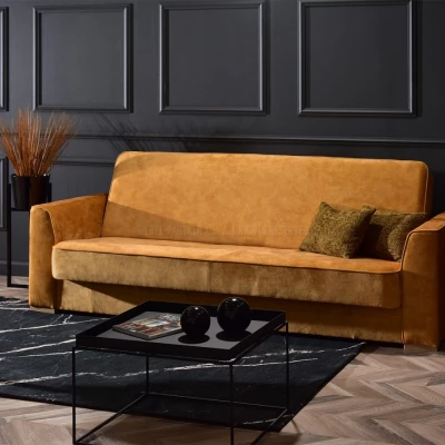 Schlafsofa EMILIANA – Senfgelb/Buche