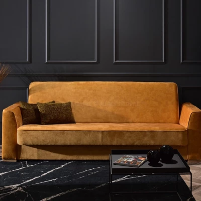 Schlafsofa EMILIANA – Senfgelb/Buche