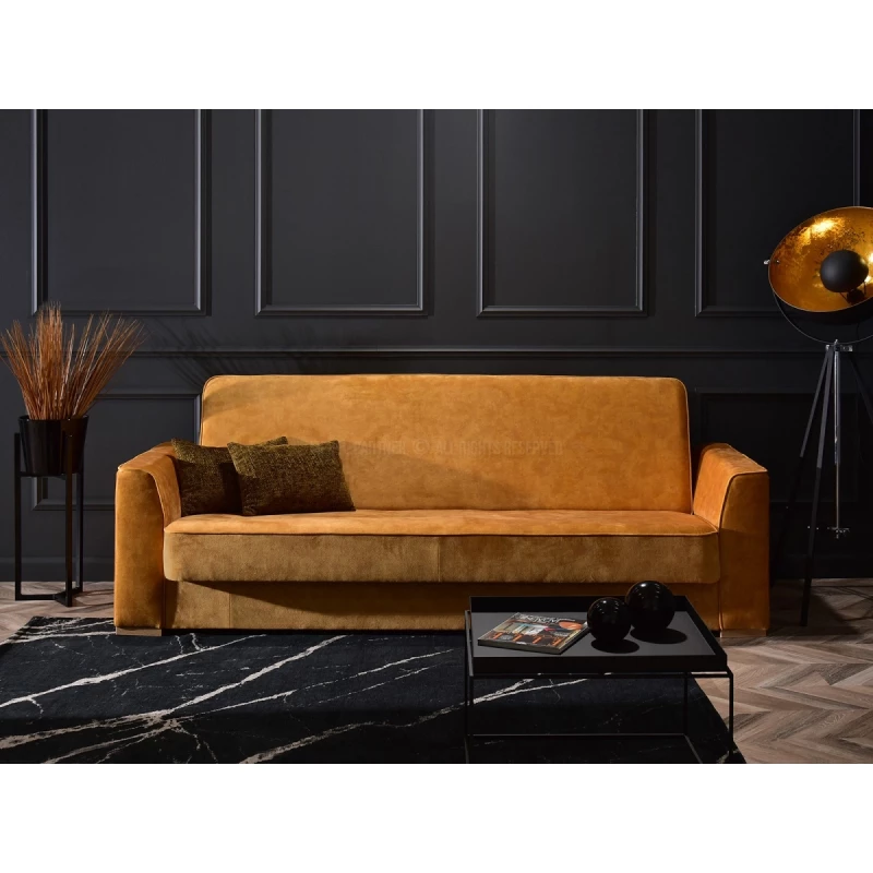 Schlafsofa EMILIANA – Senfgelb/Buche