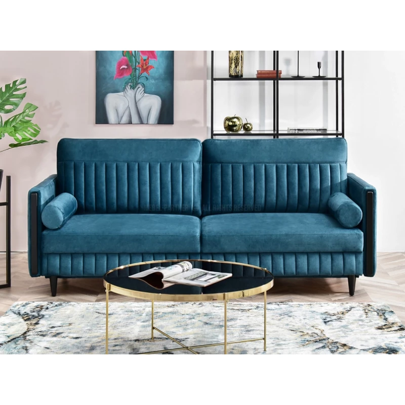 Schlafsofa EMELDA – Türkis/Schwarz