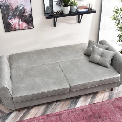 Schlafsofa LALESKA – Grau/Walnuss