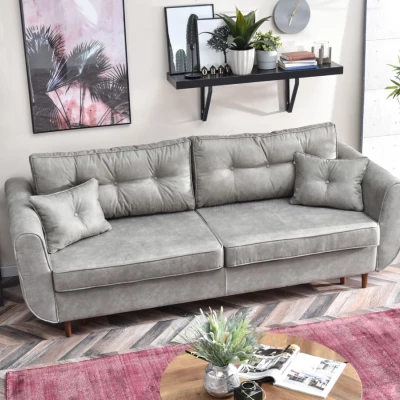 Schlafsofa LALESKA – Grau/Walnuss