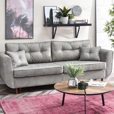 Schlafsofa LALESKA – Grau/Walnuss