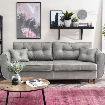 Schlafsofa LALESKA – Grau/Walnuss