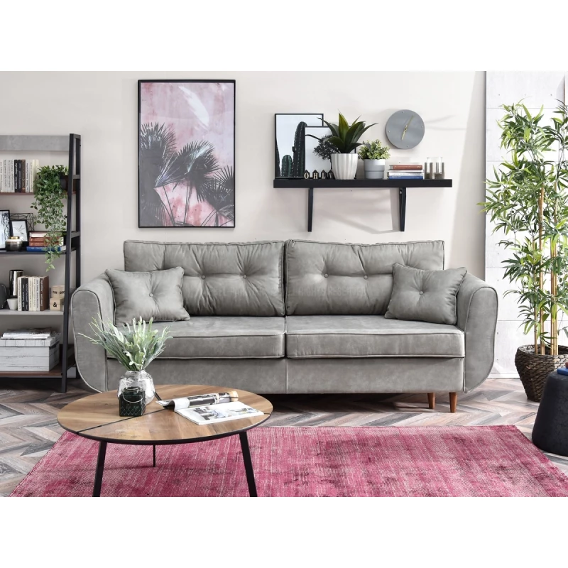 Schlafsofa LALESKA – Grau/Walnuss