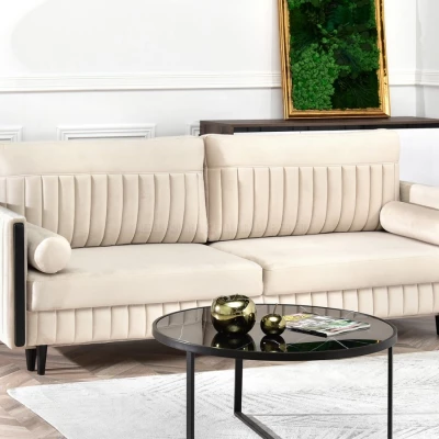 Schlafsofa EMELDA – beige/schwarz