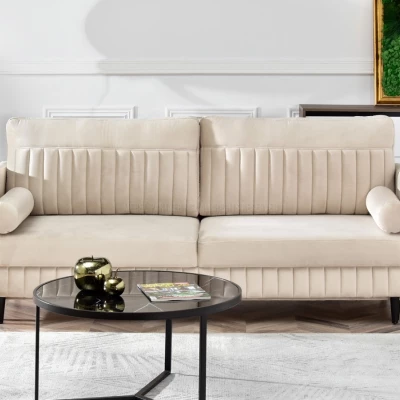 Schlafsofa EMELDA – beige/schwarz