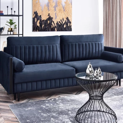 Schlafsofa EMELDA – Dunkelblau/Schwarz