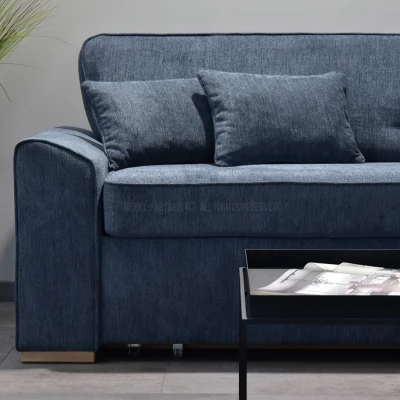 Zweisitzer-Sofa BENILDO – dunkelblau/buche