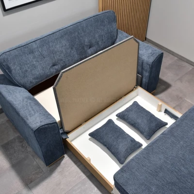 Zweisitzer-Sofa BENILDO – dunkelblau/buche
