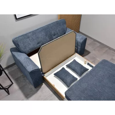 Zweisitzer-Sofa BENILDO – dunkelblau/buche