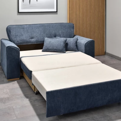 Zweisitzer-Sofa BENILDO – dunkelblau/buche
