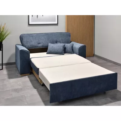 Zweisitzer-Sofa BENILDO – dunkelblau/buche