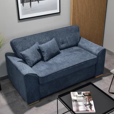 Zweisitzer-Sofa BENILDO – dunkelblau/buche