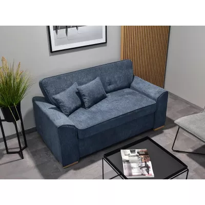 Zweisitzer-Sofa BENILDO – dunkelblau/buche