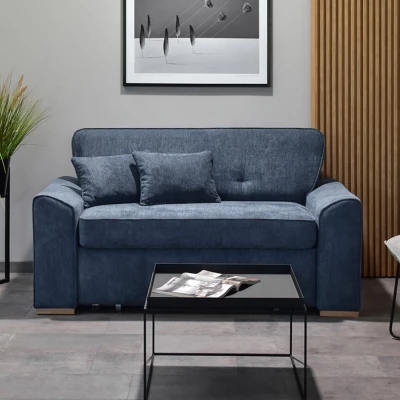 Zweisitzer-Sofa BENILDO – dunkelblau/buche