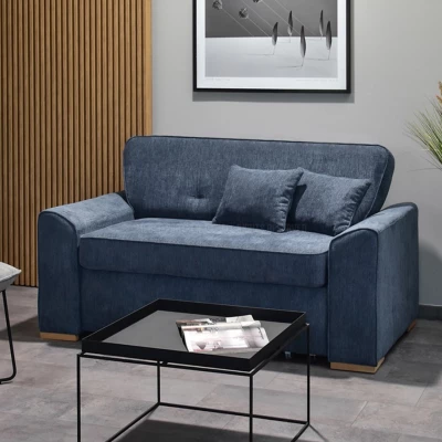 Zweisitzer-Sofa BENILDO – dunkelblau/buche