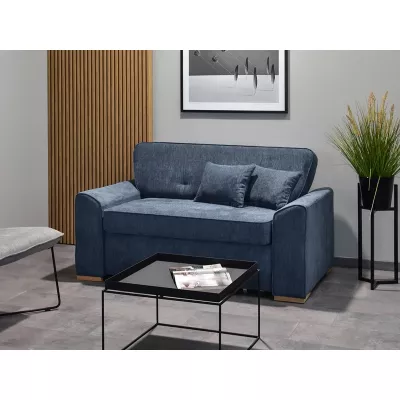 Zweisitzer-Sofa BENILDO – dunkelblau/buche