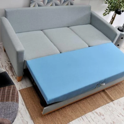 Schlafsofa NOHEMA – Hellblau/Eiche