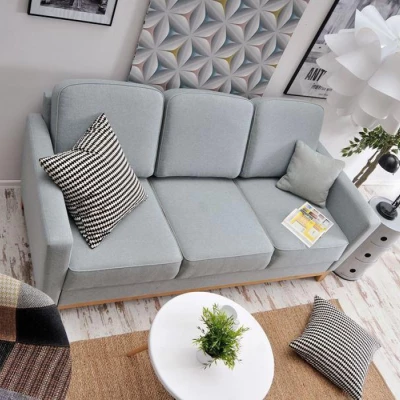 Schlafsofa NOHEMA – Hellblau/Eiche