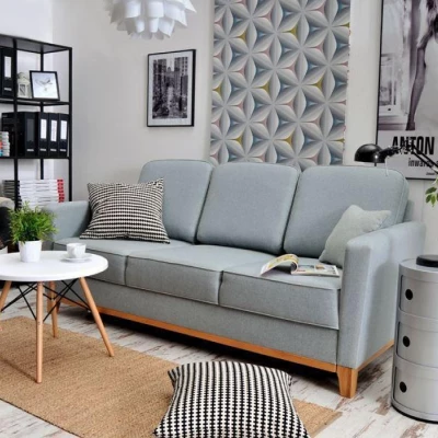 Schlafsofa NOHEMA – Hellblau/Eiche