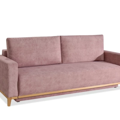 Schlafsofa mit Hocker DALENA – Puderrosa/Eiche