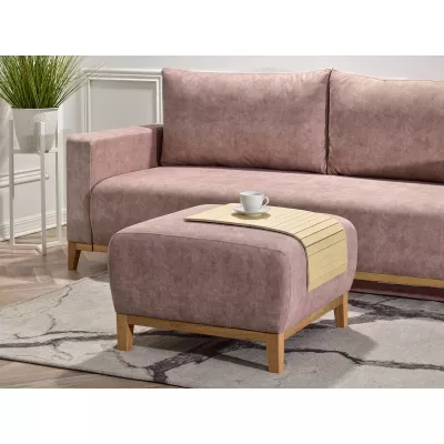 Schlafsofa mit Hocker DALENA – Puderrosa/Eiche