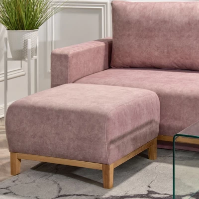 Schlafsofa mit Hocker DALENA – Puderrosa/Eiche